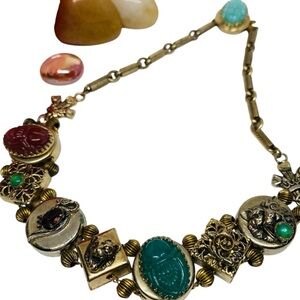 Vintage Necklace with Scarab Charms 16 inch